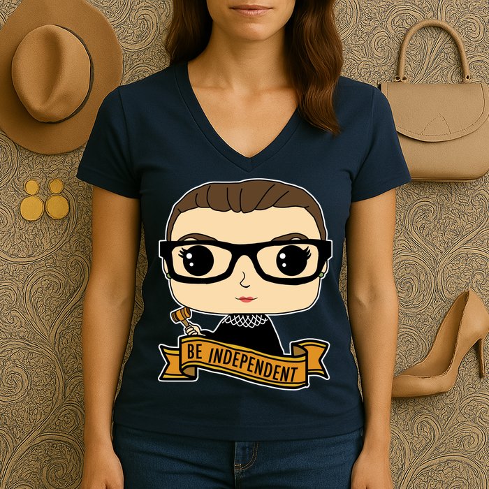 RBG Be Independent Cartoon Ruth Ginsburg Women's V-Neck T-Shirt