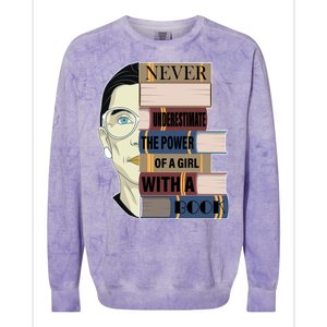 RBG Never Underestimate Power of Girl With Book Colorblast Crewneck Sweatshirt