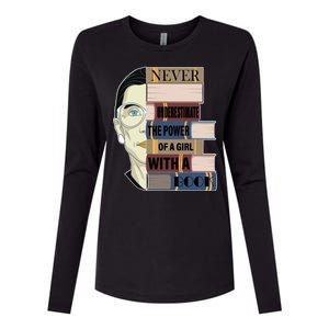 RBG Never Underestimate Power of Girl With Book Womens Cotton Relaxed Long Sleeve T-Shirt