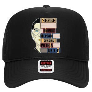 RBG Never Underestimate Power of Girl With Book High Crown Mesh Back Trucker Hat