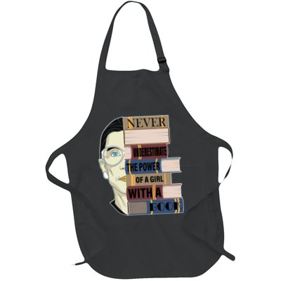 RBG Never Underestimate Power of Girl With Book Full-Length Apron With Pockets