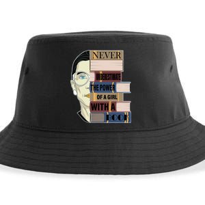 RBG Never Underestimate Power of Girl With Book Sustainable Bucket Hat