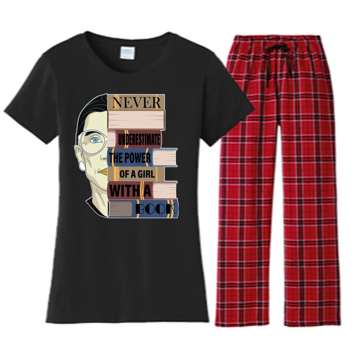 RBG Never Underestimate Power of Girl With Book Women's Flannel Pajama Set