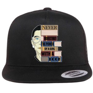 RBG Never Underestimate Power of Girl With Book Flat Bill Trucker Hat