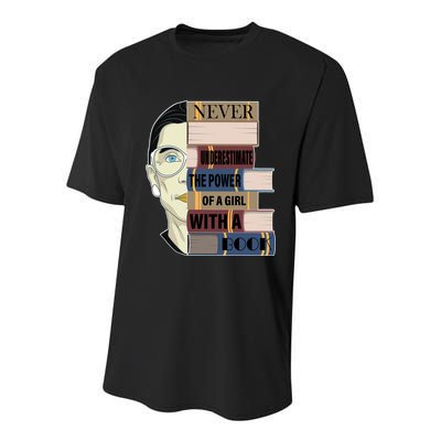 RBG Never Underestimate Power of Girl With Book Youth Performance Sprint T-Shirt