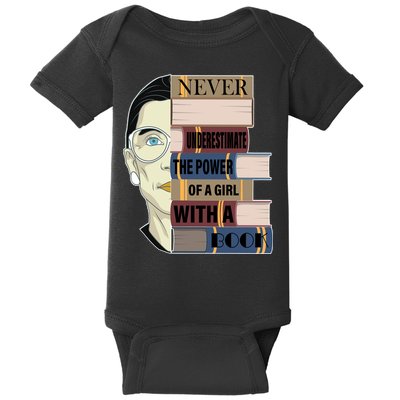 RBG Never Underestimate Power of Girl With Book Baby Bodysuit