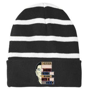 RBG Never Underestimate Power of Girl With Book Striped Beanie with Solid Band