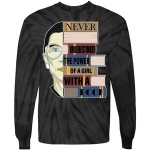 RBG Never Underestimate Power of Girl With Book Tie-Dye Long Sleeve Shirt