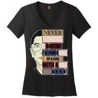 RBG Never Underestimate Power of Girl With Book Women's V-Neck T-Shirt