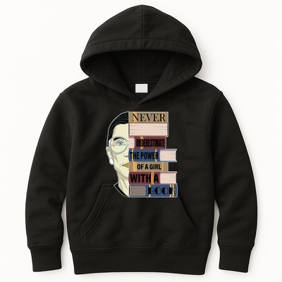 RBG Never Underestimate Power of Girl With Book Kids Hoodie