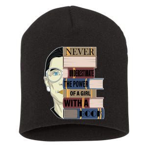 RBG Never Underestimate Power of Girl With Book Short Acrylic Beanie