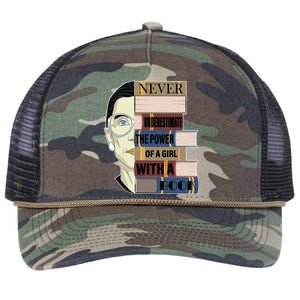 RBG Never Underestimate Power of Girl With Book Retro Rope Trucker Hat Cap