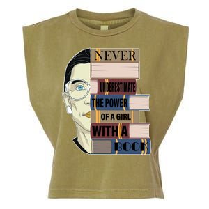 RBG Never Underestimate Power of Girl With Book Garment-Dyed Women's Muscle Tee