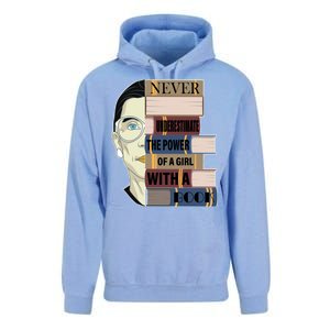 RBG Never Underestimate Power of Girl With Book Unisex Surf Hoodie