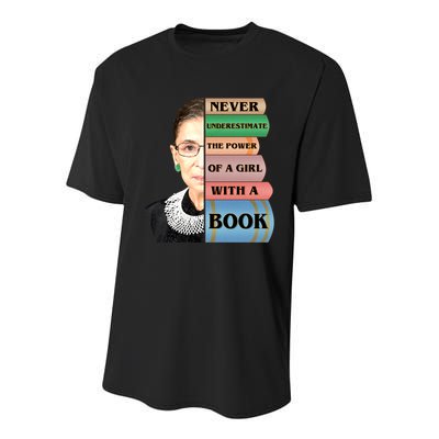 RBG Never Underestimate Ruth Bader Ginsburg Youth Performance Sprint T-Shirt