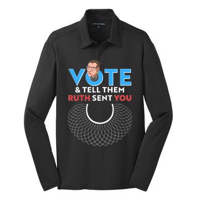 RBG Vote And Tell Them Ruth Sent You RBG Tribute Silk Touch Performance Long Sleeve Polo