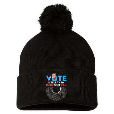 RBG Vote And Tell Them Ruth Sent You RBG Tribute Pom Pom 12in Knit Beanie