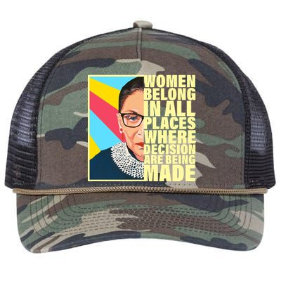 RBG Women Belong In Places Where Decisions Are Being Made Retro Rope Trucker Hat Cap