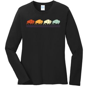 Retro Buffalo Gift Ladies Long Sleeve Shirt