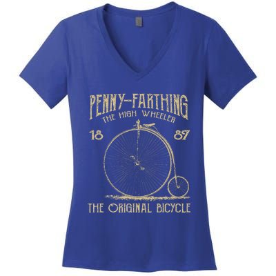 Penny Farthing Bike Retro Vintage Bicycle Cycling Women's V-Neck T-Shirt