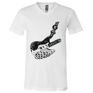 Rock Bass Guitar Skull Rock Guitarist Bass Player Musician V-Neck T-Shirt