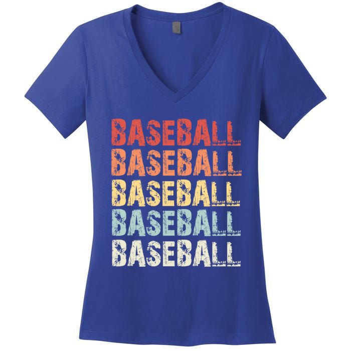 Retro Baseball Gift Baseball Lover Funny Gift Women's V-Neck T-Shirt