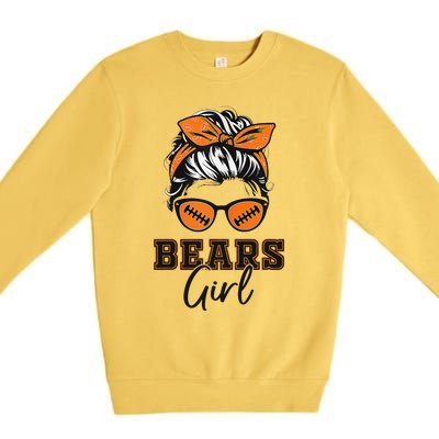 Retro Bears Girl Messy Bun Sports Fan Team Spirit Gift Premium Crewneck Sweatshirt