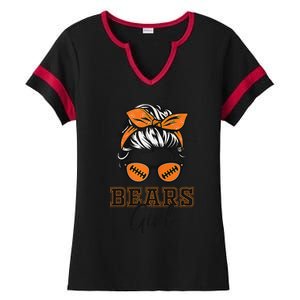 Retro Bears Girl Messy Bun Sports Fan Team Spirit Gift Ladies Halftime Notch Neck Tee