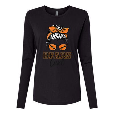 Retro Bears Girl Messy Bun Sports Fan Team Spirit Gift Womens Cotton Relaxed Long Sleeve T-Shirt