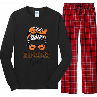 Retro Bears Girl Messy Bun Sports Fan Team Spirit Gift Long Sleeve Pajama Set