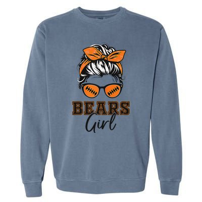 Retro Bears Girl Messy Bun Sports Fan Team Spirit Gift Garment-Dyed Sweatshirt