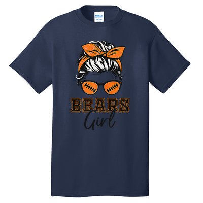 Retro Bears Girl Messy Bun Sports Fan Team Spirit Gift Tall T-Shirt