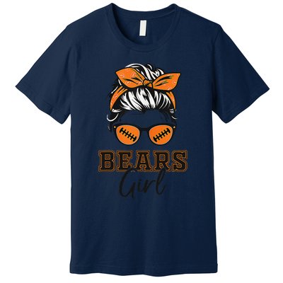 Retro Bears Girl Messy Bun Sports Fan Team Spirit Gift Premium T-Shirt