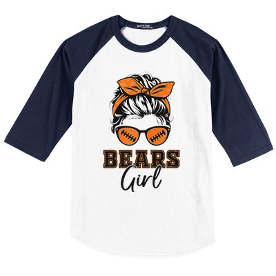 Retro Bears Girl Messy Bun Sports Fan Team Spirit Gift Baseball Sleeve Shirt