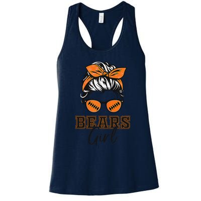 Retro Bears Girl Messy Bun Sports Fan Team Spirit Gift Women's Racerback Tank