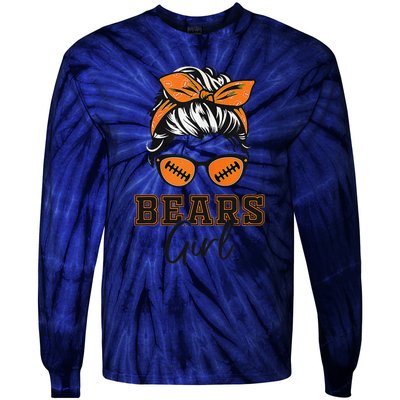 Retro Bears Girl Messy Bun Sports Fan Team Spirit Gift Tie-Dye Long Sleeve Shirt