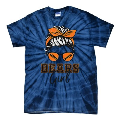 Retro Bears Girl Messy Bun Sports Fan Team Spirit Gift Tie-Dye T-Shirt