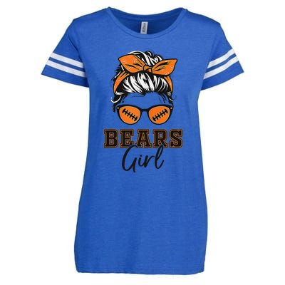 Retro Bears Girl Messy Bun Sports Fan Team Spirit Gift Enza Ladies Jersey Football T-Shirt