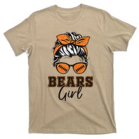 Retro Bears Girl Messy Bun Sports Fan Team Spirit Gift T-Shirt