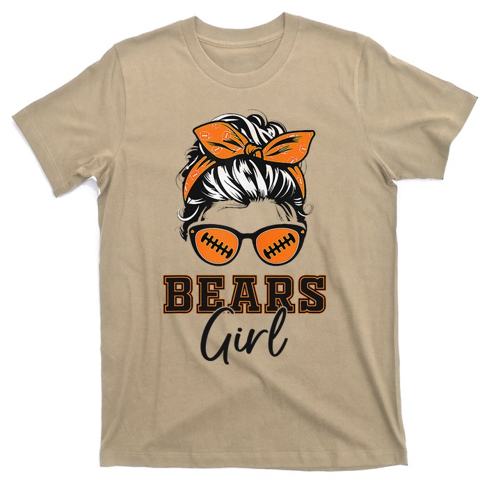 Retro Bears Girl Messy Bun Sports Fan Team Spirit Gift T-Shirt