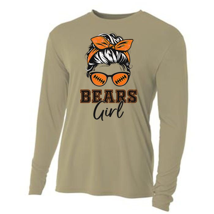 Retro Bears Girl Messy Bun Sports Fan Team Spirit Gift Cooling Performance Long Sleeve Crew