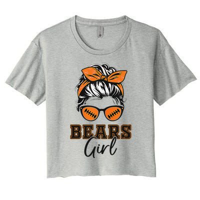 Retro Bears Girl Messy Bun Sports Fan Team Spirit Gift Women's Crop Top Tee