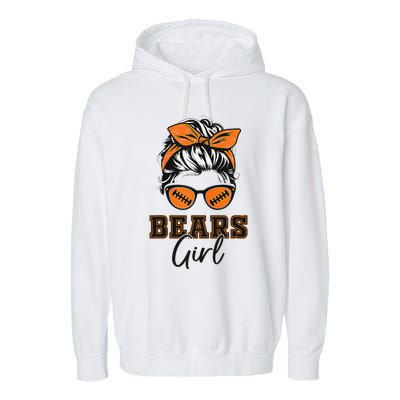 Retro Bears Girl Messy Bun Sports Fan Team Spirit Gift Garment-Dyed Fleece Hoodie