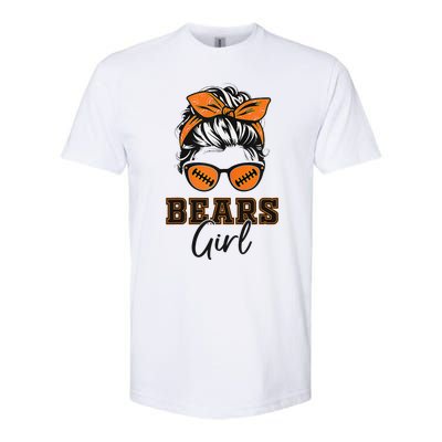 Retro Bears Girl Messy Bun Sports Fan Team Spirit Gift Softstyle CVC T-Shirt