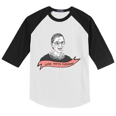 Ruth Bader Ginsburg Vote We Are Ruthless Feminist Kids Colorblock Raglan Jersey