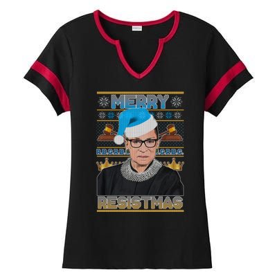 Ruth Bader Ginsburg RBG Merry Resistmas Ugly Christmas Sweater Ladies Halftime Notch Neck Tee