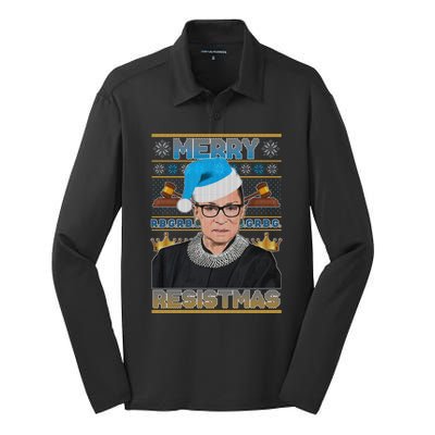 Ruth Bader Ginsburg RBG Merry Resistmas Ugly Christmas Sweater Silk Touch Performance Long Sleeve Polo