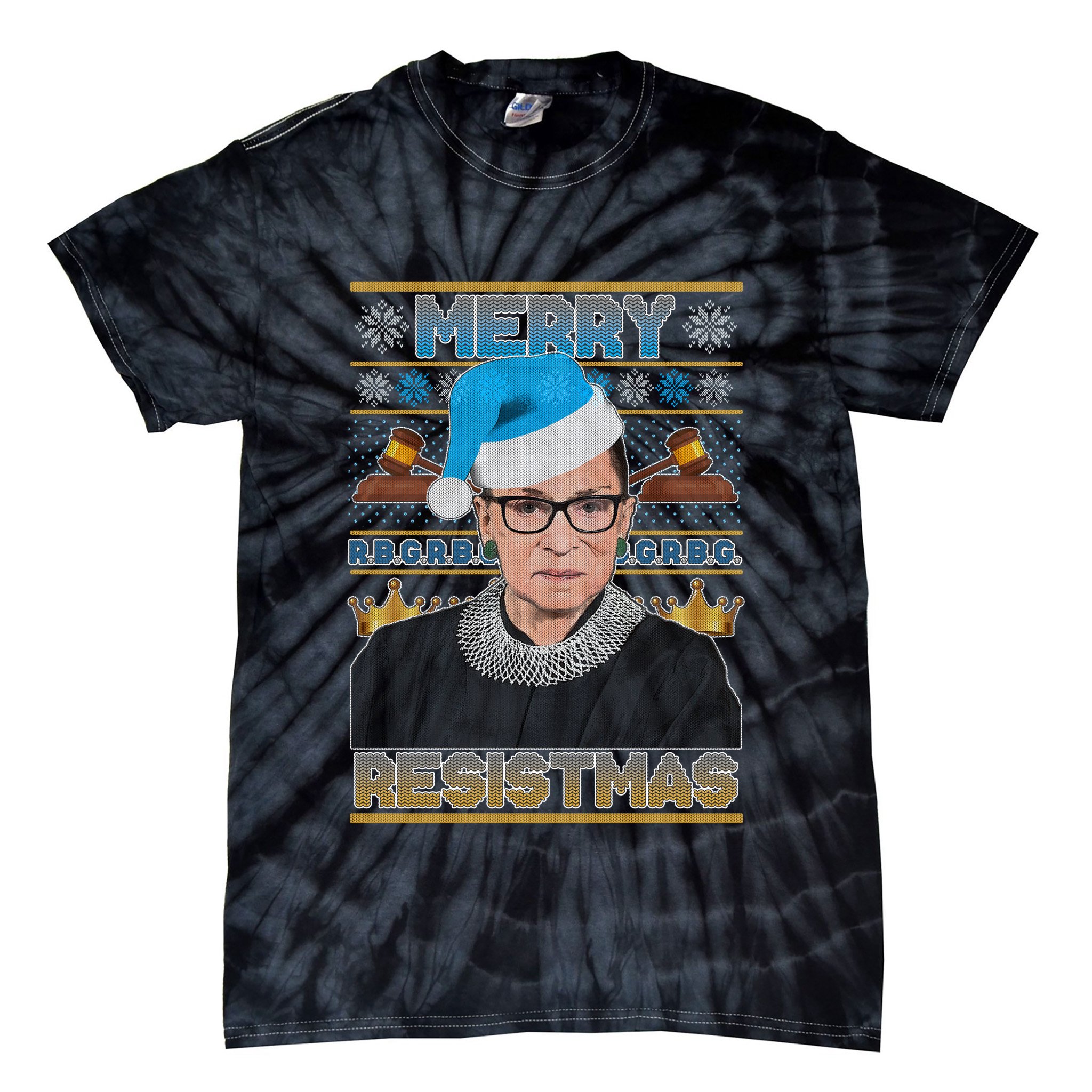 Ruth Bader Ginsburg RBG Merry Resistmas Ugly Christmas Sweater Tie-Dye T-Shirt