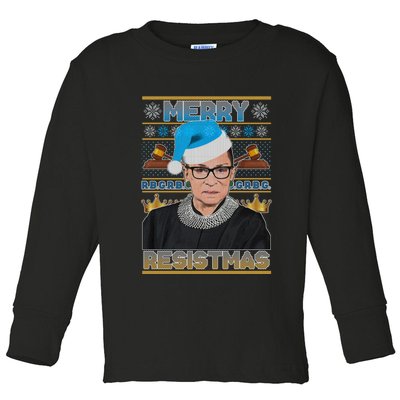 Ruth Bader Ginsburg RBG Merry Resistmas Ugly Christmas Sweater Toddler Long Sleeve Shirt
