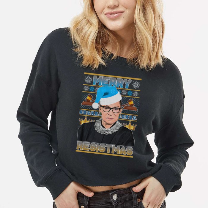 Ruth Bader Ginsburg RBG Merry Resistmas Ugly Christmas Sweater Cropped Pullover Crew